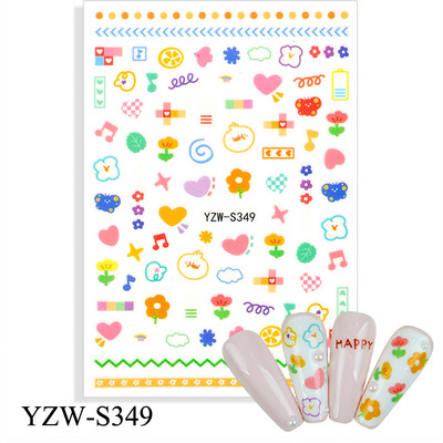 3D αυτοκόλλητα για νύχια Ροζ γάτα με πεντάγραμμο Love Heart Αυτοκόλλητα αυτοκόλλητα αδιάβροχα μανικιούρ μόδας Φύλλο νυχιών Διακοσμήσεις νυχιών