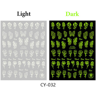 1/6 DB Star Rose Flame Butterfly 3D körömdíszítő csillámos matrica sötétben világító körömmatricák barkácsolj világító hatású körömlakk matrica