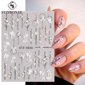 5D απλά αυτοκόλλητα νυχιών με ανάγλυφο λουλούδι Snowdrop Tulip Lace Κομψό συρόμενο σχέδιο γάμου με χαραγμένο DIY ντεκόρ νυχιών SLSTZ-5D30