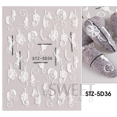5D απλά αυτοκόλλητα νυχιών με ανάγλυφο λουλούδι Snowdrop Tulip Lace Κομψό συρόμενο σχέδιο γάμου με χαραγμένο DIY ντεκόρ νυχιών SLSTZ-5D30