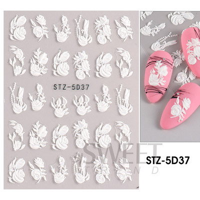 5D απλά αυτοκόλλητα νυχιών με ανάγλυφο λουλούδι Snowdrop Tulip Lace Κομψό συρόμενο σχέδιο γάμου με χαραγμένο DIY ντεκόρ νυχιών SLSTZ-5D30