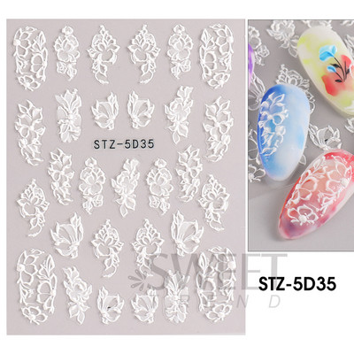 5D απλά αυτοκόλλητα νυχιών με ανάγλυφο λουλούδι Snowdrop Tulip Lace Κομψό συρόμενο σχέδιο γάμου με χαραγμένο DIY ντεκόρ νυχιών SLSTZ-5D30