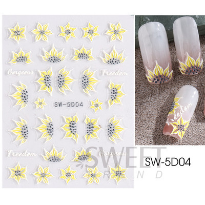 5D απλά αυτοκόλλητα νυχιών με ανάγλυφο λουλούδι Snowdrop Tulip Lace Κομψό συρόμενο σχέδιο γάμου με χαραγμένο DIY ντεκόρ νυχιών SLSTZ-5D30