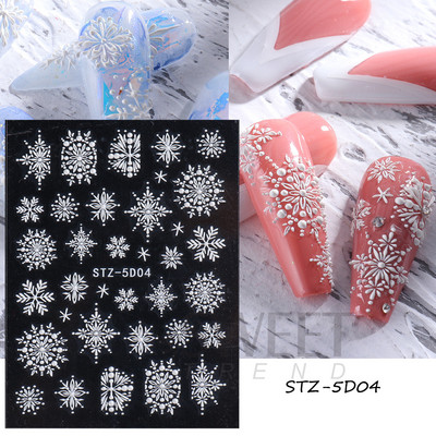 5D απλά αυτοκόλλητα νυχιών με ανάγλυφο λουλούδι Snowdrop Tulip Lace Κομψό συρόμενο σχέδιο γάμου με χαραγμένο DIY ντεκόρ νυχιών SLSTZ-5D30