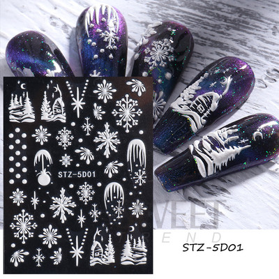 5D απλά αυτοκόλλητα νυχιών με ανάγλυφο λουλούδι Snowdrop Tulip Lace Κομψό συρόμενο σχέδιο γάμου με χαραγμένο DIY ντεκόρ νυχιών SLSTZ-5D30