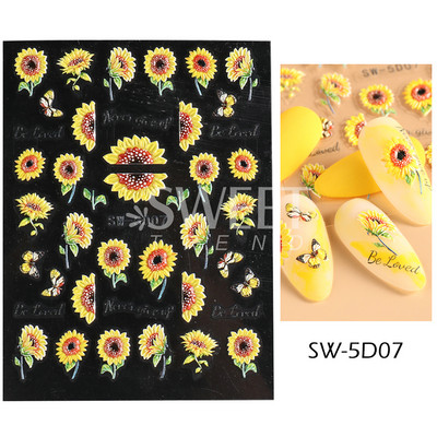 5D απλά αυτοκόλλητα νυχιών με ανάγλυφο λουλούδι Snowdrop Tulip Lace Κομψό συρόμενο σχέδιο γάμου με χαραγμένο DIY ντεκόρ νυχιών SLSTZ-5D30