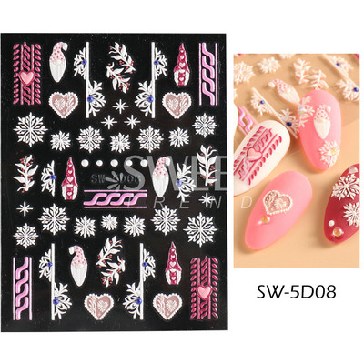 5D απλά αυτοκόλλητα νυχιών με ανάγλυφο λουλούδι Snowdrop Tulip Lace Κομψό συρόμενο σχέδιο γάμου με χαραγμένο DIY ντεκόρ νυχιών SLSTZ-5D30