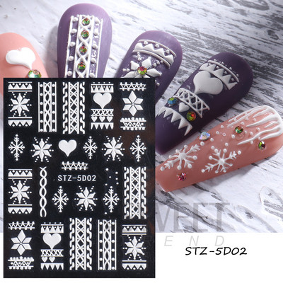 5D απλά αυτοκόλλητα νυχιών με ανάγλυφο λουλούδι Snowdrop Tulip Lace Κομψό συρόμενο σχέδιο γάμου με χαραγμένο DIY ντεκόρ νυχιών SLSTZ-5D30