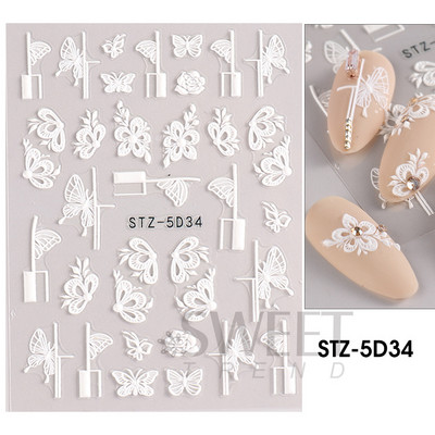 5D απλά αυτοκόλλητα νυχιών με ανάγλυφο λουλούδι Snowdrop Tulip Lace Κομψό συρόμενο σχέδιο γάμου με χαραγμένο DIY ντεκόρ νυχιών SLSTZ-5D30