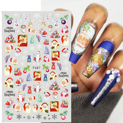 Τρισδιάστατο αντανακλαστικό αυτοκόλλητο νυχιών Snowflakes Χριστουγεννιάτικη διακόσμηση 2022 Suagr Coating Effect Shiny Glitter Sliders Hearts Decal NLLS-J19