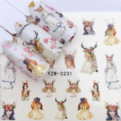 1 PC Αυτοκόλλητο με λουλούδια/ζώα για μεταφορά νερού Αυτοκόλλητα για τα νύχια DIY Συμβουλές για το μοδάτο Εργαλεία μανικιούρ