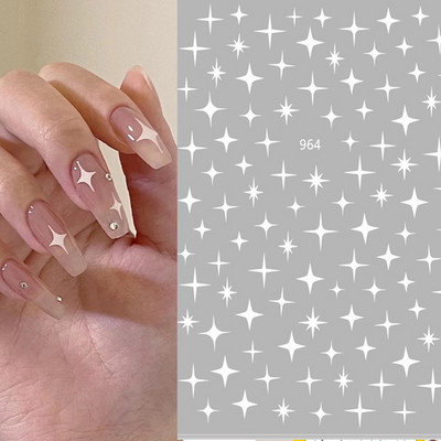 Autocolante 3D pentru unghii Star Light Autocolante pentru unghii Steaua strălucitoare în patru puncte Decal Laser Alb Negru Design strălucitor Adeziv Nail Art