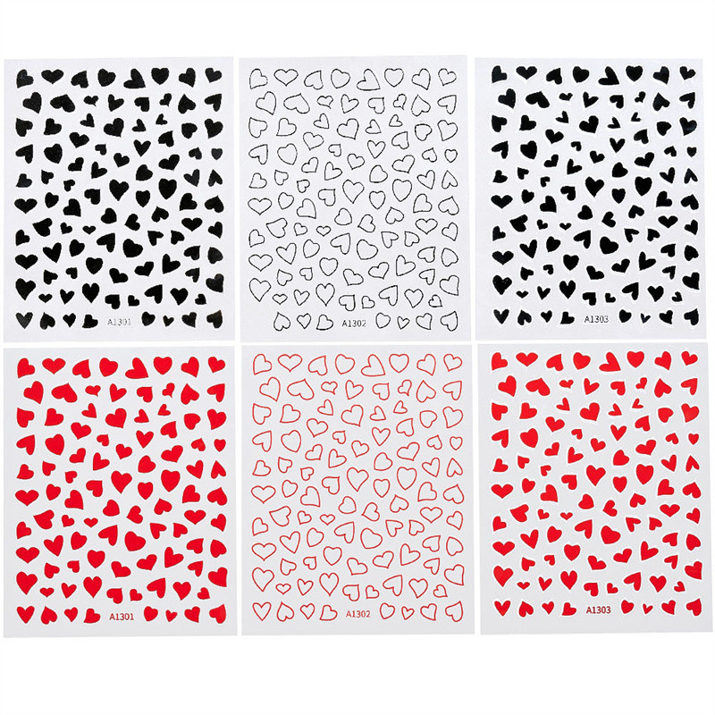1 τεμ. Αυτοκόλλητα Kawaii Love Heart Nail Art 3D Πολύχρωμα Κούφια Love Σχέδιο συρόμενου νυχιών Αυτοκόλλητα μεικτού μεγέθους Διακοσμητικά νυχιών