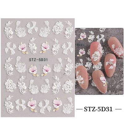 5D nyári virágos köröm dombornyomott matrica elegáns virágos esküvői manikűr design ragasztós csúszka gravírozott körömdísz BESTZ-5D30