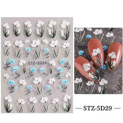 5D nyári virágos köröm dombornyomott matrica elegáns virágos esküvői manikűr design ragasztós csúszka gravírozott körömdísz BESTZ-5D30