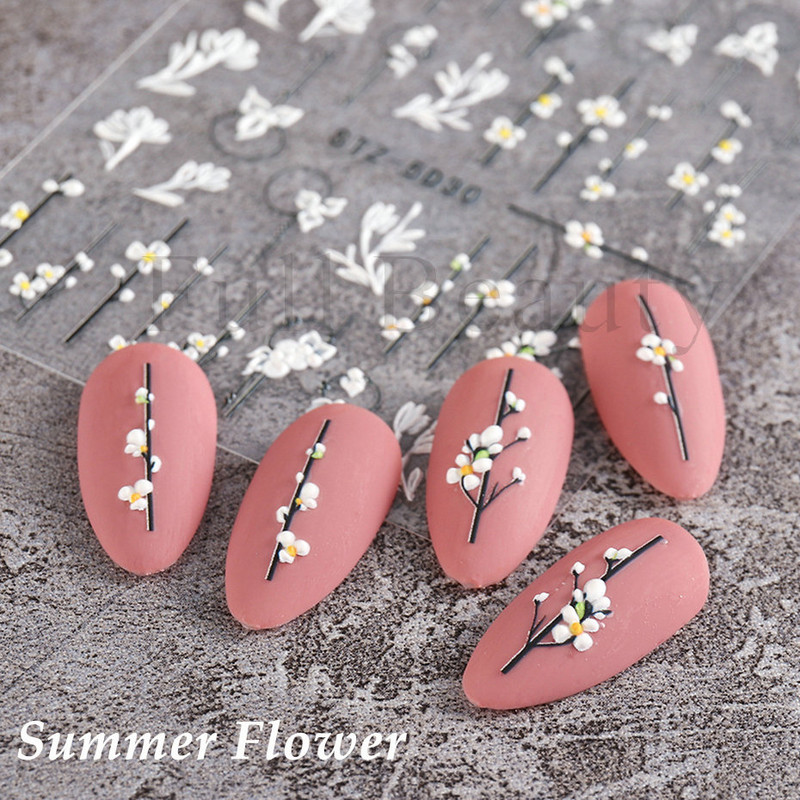 5D nyári virágos köröm dombornyomott matrica elegáns virágos esküvői manikűr design ragasztós csúszka gravírozott körömdísz BESTZ-5D30