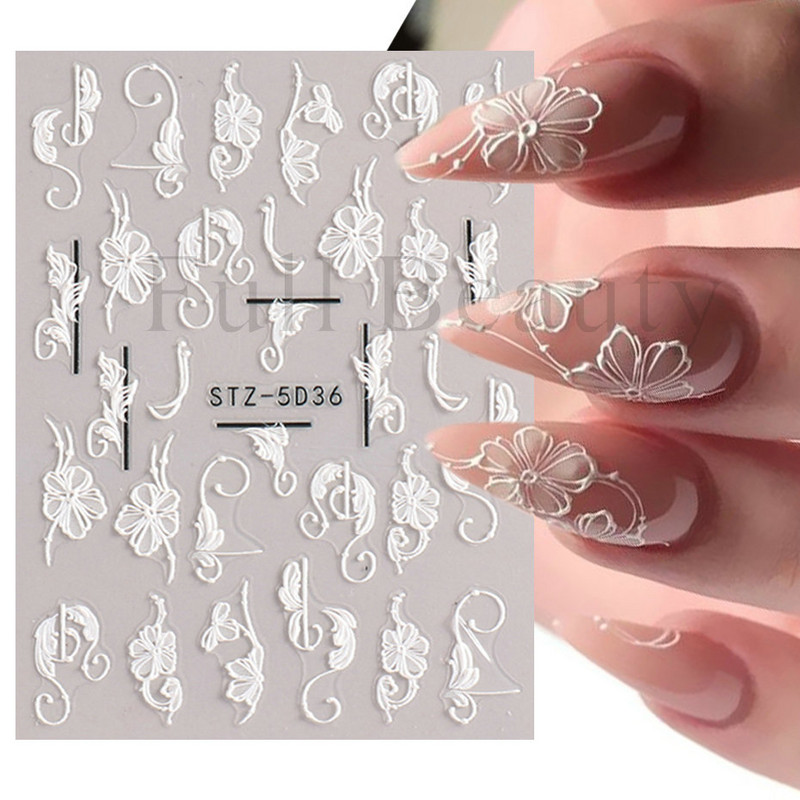 5D nyári virágos köröm dombornyomott matrica elegáns virágos esküvői manikűr design ragasztós csúszka gravírozott körömdísz BESTZ-5D30
