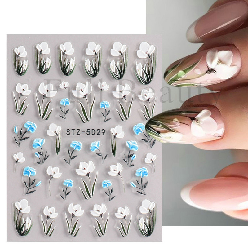 5D nyári virágos köröm dombornyomott matrica elegáns virágos esküvői manikűr design ragasztós csúszka gravírozott körömdísz BESTZ-5D30