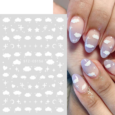 White Cloud Star Autocolante Nail Art Decalcomani Sfaturi franceze Stripe Line Glisoare autoadezive pentru unghii 3D Decoratiuni pentru manichiura TRSTZ-CS156