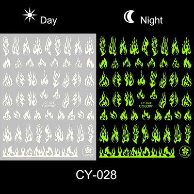 3D fluoreszkáló láng körömragasztó matricák világító csillagok galaxis szív pillangó neonzöld manikűr csúszkák sötétben BECY028-36