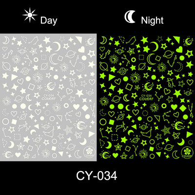 3D fluoreszkáló láng körömragasztó matricák világító csillagok galaxis szív pillangó neonzöld manikűr csúszkák sötétben BECY028-36