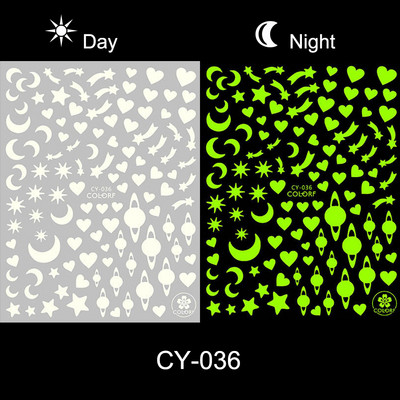 3D fluoreszkáló láng körömragasztó matricák világító csillagok galaxis szív pillangó neonzöld manikűr csúszkák sötétben BECY028-36