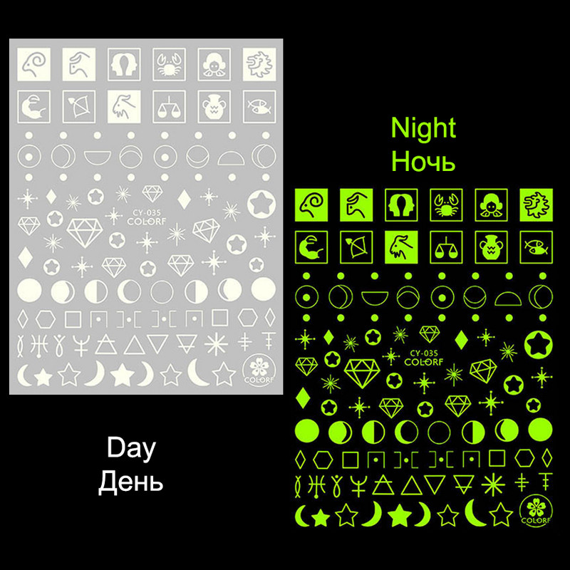 3D fluoreszkáló láng körömragasztó matricák világító csillagok galaxis szív pillangó neonzöld manikűr csúszkák sötétben BECY028-36