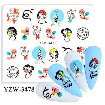 1 бр. 3D стикер за нокти Sexy Girl Abstract Face Animal Nails Sliders Russian Letter Decor Самозалепваща се стикера Аксесоари за нокти