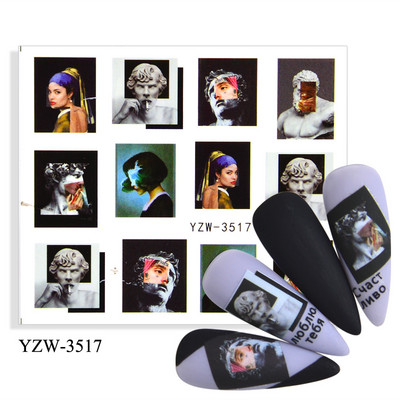 1db 3D körömmatrica szexi lány absztrakt arc állati körmök csúszkák Oroszország betűdísz öntapadó matrica körömdísz kiegészítők