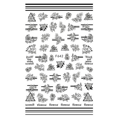 1 lap fekete-fehér 3D körömdísz matricák csúszkák virágok levelek mandala levél geometria ragasztó köröm matricák fólia kialakítás