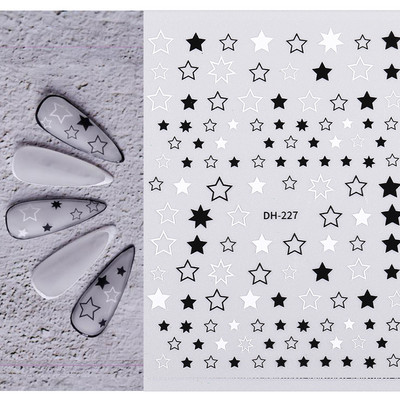 1 lap fekete-fehér 3D körömdísz matricák csúszkák virágok levelek mandala levél geometria ragasztó köröm matricák fólia kialakítás
