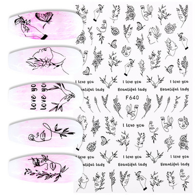 1 lap fekete-fehér 3D körömdísz matricák csúszkák virágok levelek mandala levél geometria ragasztó köröm matricák fólia kialakítás