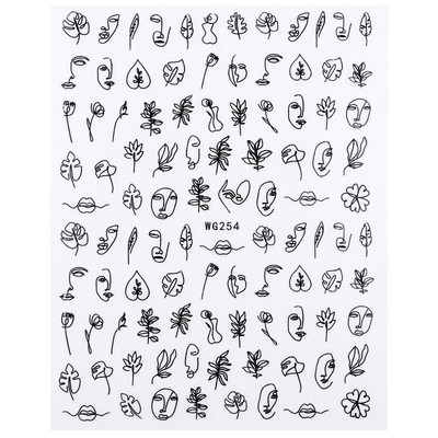 1 lap fekete-fehér 3D körömdísz matricák csúszkák virágok levelek mandala levél geometria ragasztó köröm matricák fólia kialakítás