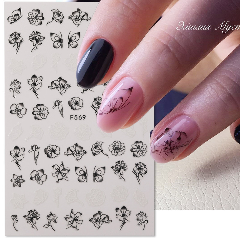 1 lap fekete-fehér 3D körömdísz matricák csúszkák virágok levelek mandala levél geometria ragasztó köröm matricák fólia kialakítás