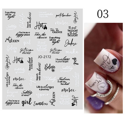 1 lap Új római angol ábécé szám 3D köröm matricák karácsonyi romantikus irizáló arany ezüst szó kis betűk köröm