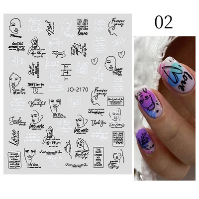 1 lap Új római angol ábécé szám 3D köröm matricák karácsonyi romantikus irizáló arany ezüst szó kis betűk köröm