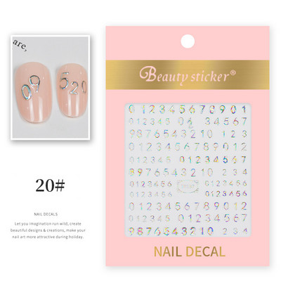 1 lap Új római angol ábécé szám 3D köröm matricák karácsonyi romantikus irizáló arany ezüst szó kis betűk köröm