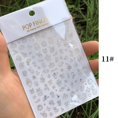 1 lap Új római angol ábécé szám 3D köröm matricák karácsonyi romantikus irizáló arany ezüst szó kis betűk köröm