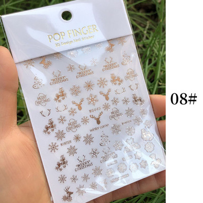 1 lap Új római angol ábécé szám 3D köröm matricák karácsonyi romantikus irizáló arany ezüst szó kis betűk köröm