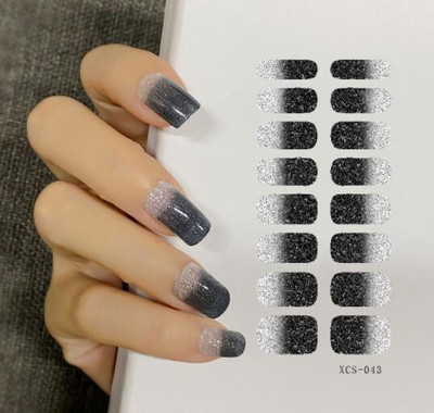 1 lapos csillogó körömmatricák Teljes fedő matricák körömművészethez Öntapadó matricák manikűrhöz Vízálló körömmatricák