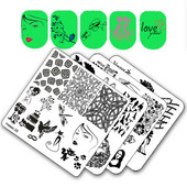 Négyzet alakú köröm sablonok lemez virág torta lány geometria jármű bélyegző sablon manikűr bélyegző képlemez