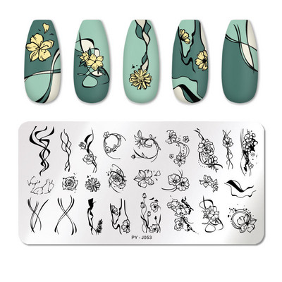 1db Nyomtatási transzfer sablon Nail Art rozsdamentes acél nyomólap Kék virág sorozatú acéllemez DIY manikűr dekorációk