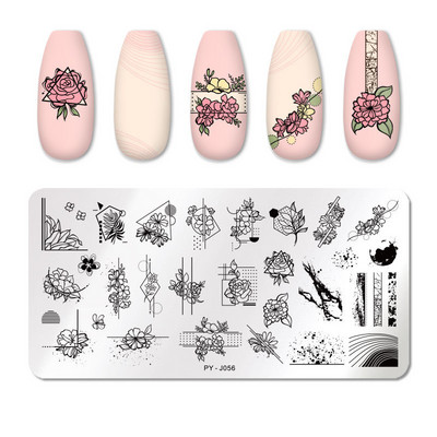 1db Nyomtatási transzfer sablon Nail Art rozsdamentes acél nyomólap Kék virág sorozatú acéllemez DIY manikűr dekorációk