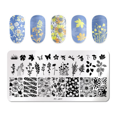 1db Nyomtatási transzfer sablon Nail Art rozsdamentes acél nyomólap Kék virág sorozatú acéllemez DIY manikűr dekorációk