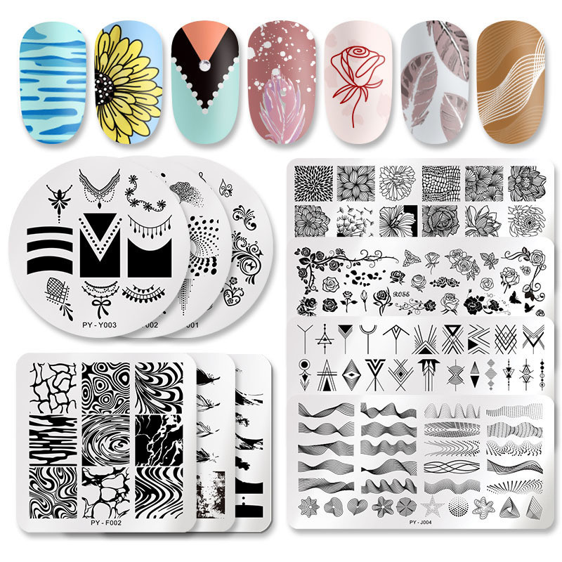 1db Nyomtatási transzfer sablon Nail Art rozsdamentes acél nyomólap Kék virág sorozatú acéllemez DIY manikűr dekorációk