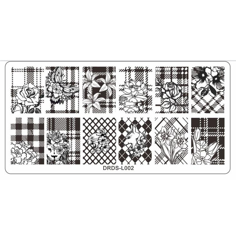 12*6 körömbélyegző lemez sablon kisállat macska/pillangó/strand/toll/virág design rozsdamentes acél szerszámnyomtató képsablon #1db