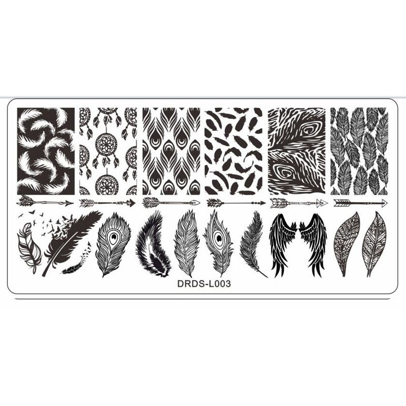 12*6 körömbélyegző lemez sablon kisállat macska/pillangó/strand/toll/virág design rozsdamentes acél szerszámnyomtató képsablon #1db