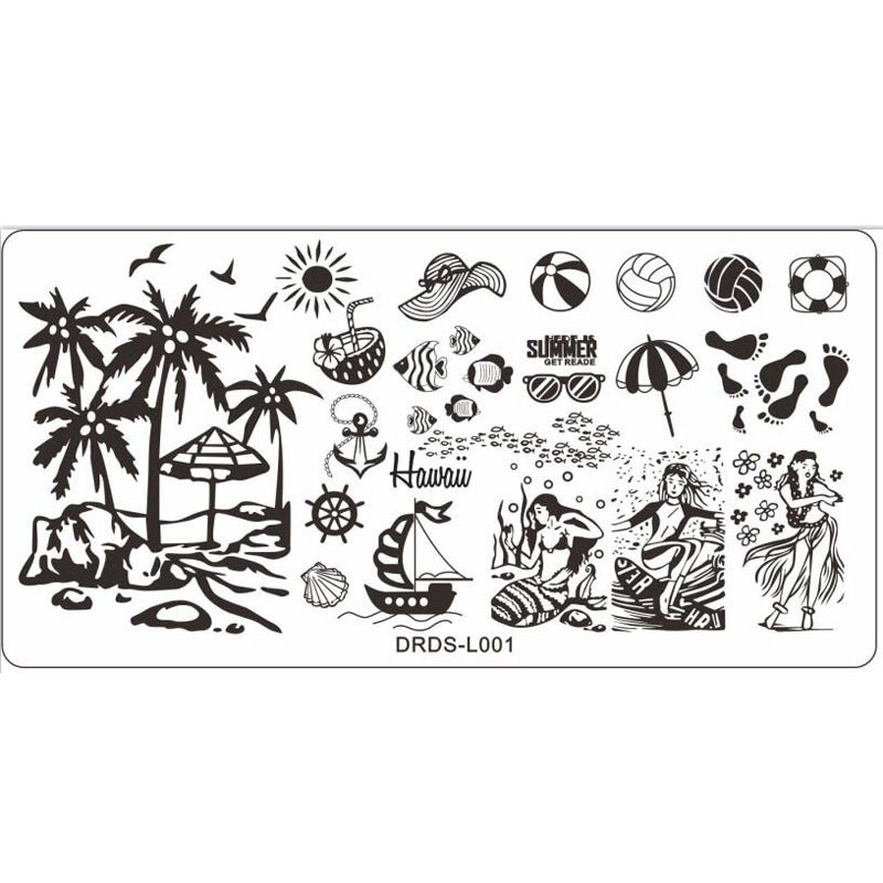 12*6 körömbélyegző lemez sablon kisállat macska/pillangó/strand/toll/virág design rozsdamentes acél szerszámnyomtató képsablon #1db