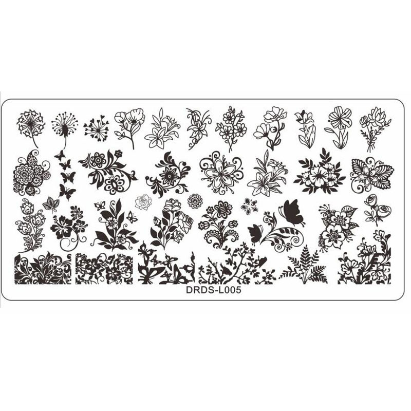 12*6 körömbélyegző lemez sablon kisállat macska/pillangó/strand/toll/virág design rozsdamentes acél szerszámnyomtató képsablon #1db