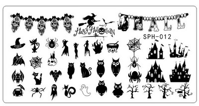 SPH Collection téglalap körömbélyegző stencil 1db Halloween karácsonyi design sablon matricák körömlakkokhoz képsablon eszközök